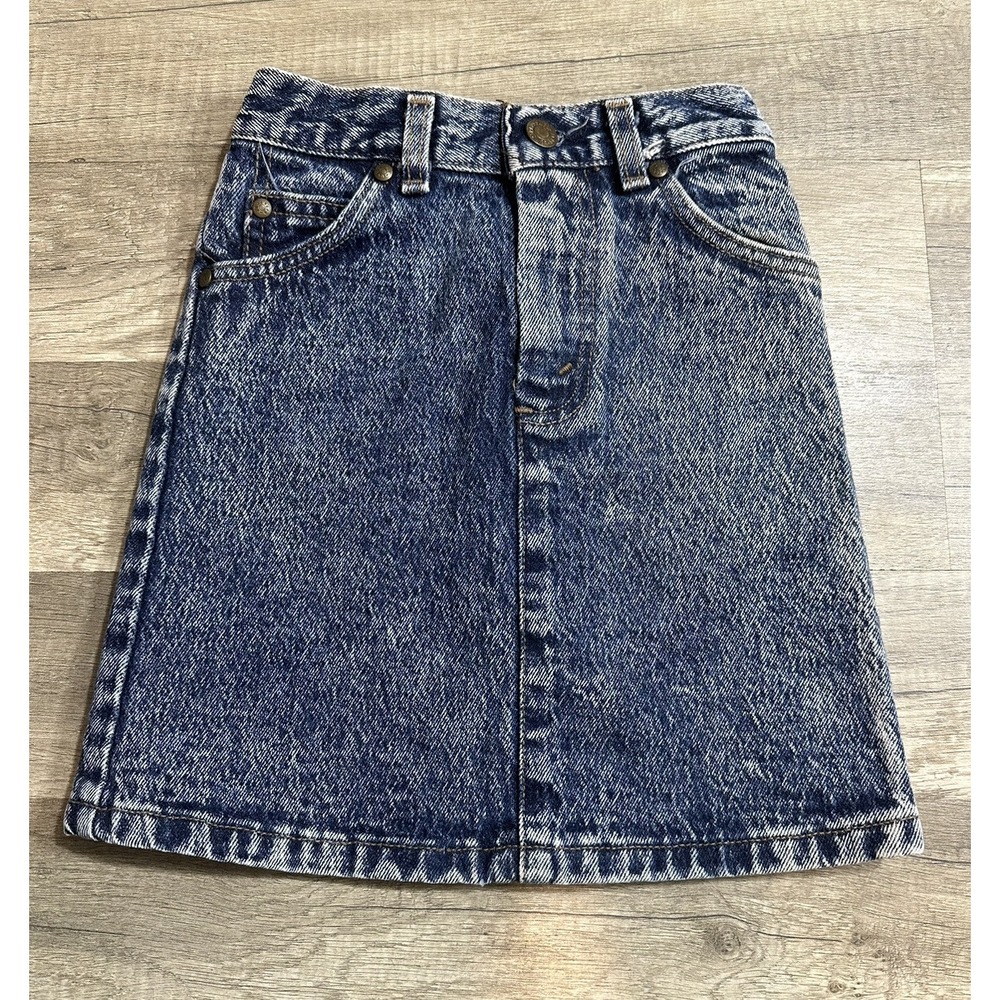 Vintage Girls Levis Denim Jean Mini Skirt‎ Size 7 Dark Acid Wash Kids Youth